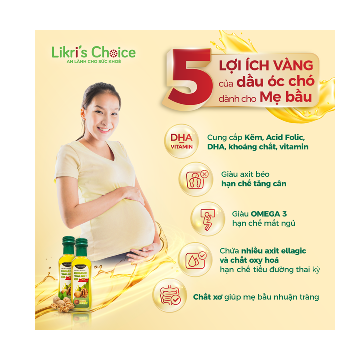 5 Lợi ích vàng của dầu óc chó ép lạnh dành cho mẹ bầu